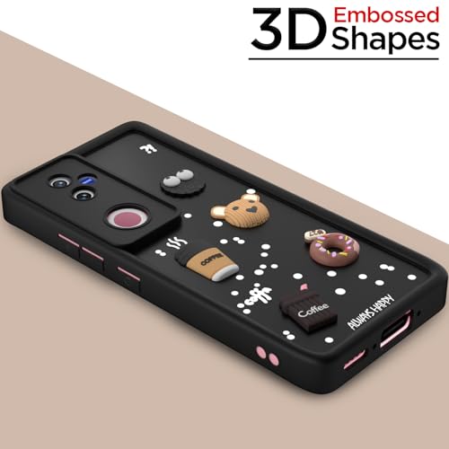 Image of Outlouders Back Cover for Vivo T4R 5G / iQoo Z10R 5G / Vivo V50 5G / V50e 5G | 3D Cartoon Cute Fun Bear | Silicone Full Body Protection Bumper Case (Black)