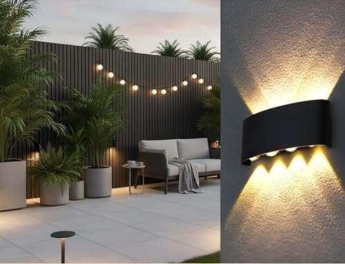 Image of 8W LED Up Down Wall Light - IP65 Waterproof Outdoor & Indoor Metal Lamp | 8-Way Warm White Light Fixture with Shockproof Body | Modern Design for Home | Matt Black, Pack of 1
