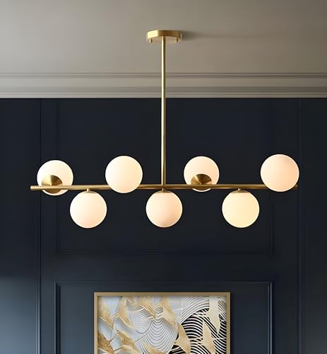 Image of twixle 7 Glass Globe Chandelier | Modern Dining Chandelier Light Fixture for Dining Table, Living Room, Kitchen Island & Cafe - Forested Glass (E-27 Bulb Holder)(Bulb not Included)