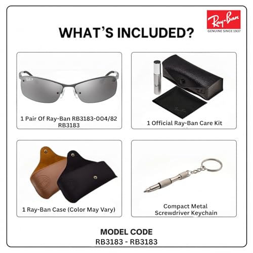 Image of Ray-Ban RB3183 Rectangle Shaped Sunglasses for Men with Official RAYBAN Eyewear Kit