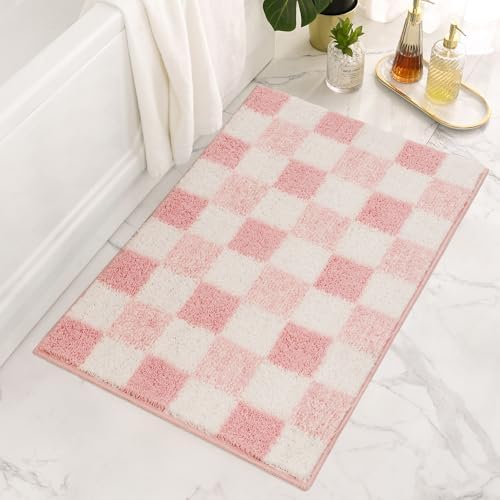 GRANNY SAYS Checkered Pink Bathroom Rugs Decor, 36" x 24", Fluffy...