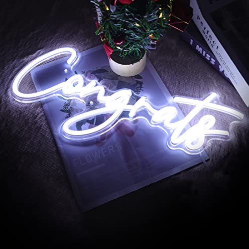 Image of Britrio Congrats Neon Sign for Congratulations Graduation Wedding Ceremony Birthday Party Celebration Banquet Backdrop Grad Gift - White 5V USB Powered - 15.75 inch x 6.69 inch Acrylic LED Neon Sign