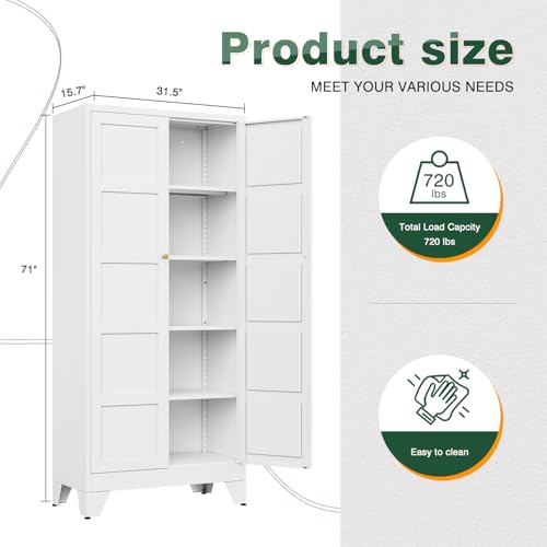 Image of Letaya 71 inch H Metal Storage Cabinet with 2 Doors and 4 Shelves,Tall Kitchen Pantry Cabinets,Utility Pantry Organizers for Cupboard /Dining /Bathroom /Home Office /Garage (White, 71 inch H x 16 inch D x 32 inch W)