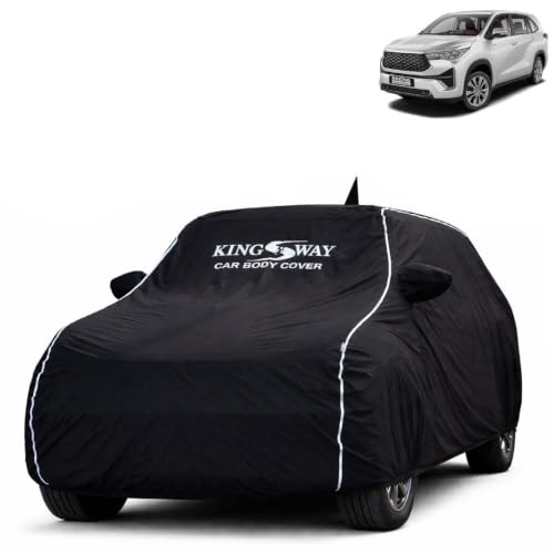 Image of KINGSWAY Super Waterproof Car Cover Only with Innova Hycross (Year 2023 Onwards - All Model) | Mirror and Antenna Pockets | All Weather Car Body Cover with Silver Piping | Black