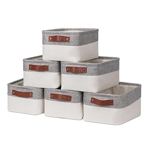 HNZIGE Small Storage Baskets for Organizing(6 Pack) Fabric Storage Baskets for Shelves, Baby Gift Baskets for Empty Closets, Laundry, Nursery, (Gray&White, 11.8