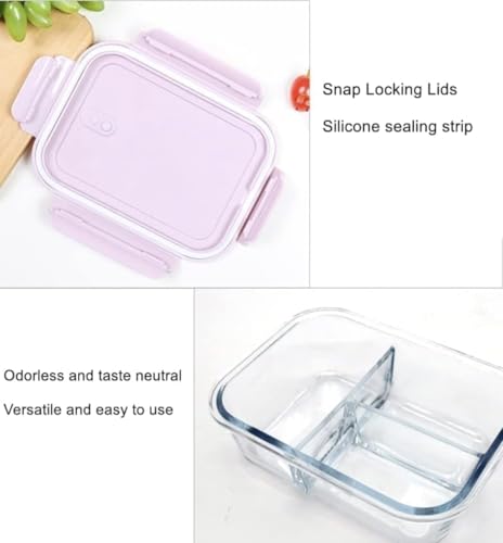 Image of Glass Lunch Box with 3 Compartments, BPA-Free Airtight Leak-Proof Lid, 1000ml, Microwave Freezer Dishwasher Safe, Meal Prep Bento Box