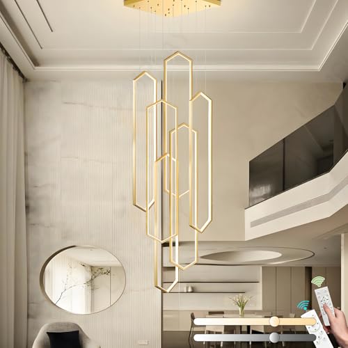 Lustre suspendu doré pour éclairage de salon de villa et décoration de grande entrée