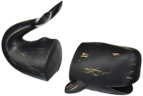 Creative Co-op Whale Shaped Resin (Set of 2 Pieces) Bookends, Distressed Black - DA2625