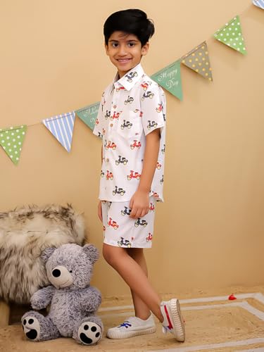 Image of superminis Boys Coordinated Set With Printed Rayon /Cotton Shirt and Shorts