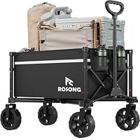ROSONG Faltbarer Bollerwagen mit Rädern, zusammenklappbar, robust, für Einkäufe, Sport, Garten, Einkaufen, Camping, Schubkarre (Schwarz, 70 L)