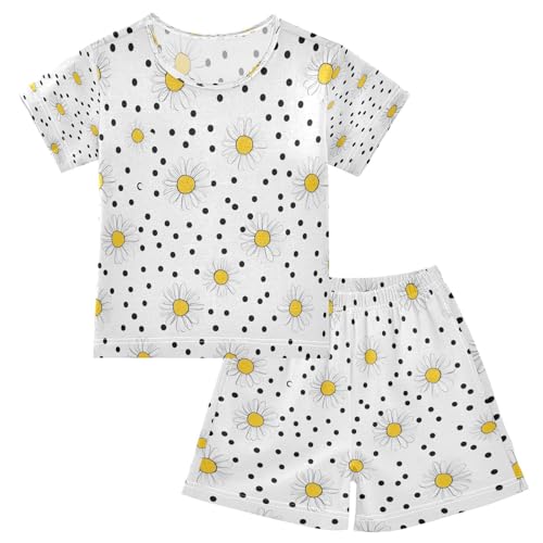senya Short Sleeve Pajamas Sets Summer Cotton Sleepwear Yellow White Daisy