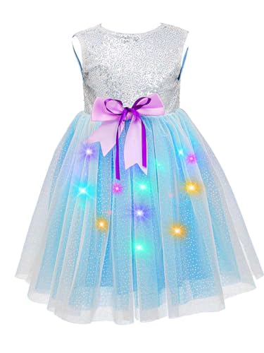 TWINKLEDE Light Up Sequin Tutu Dress Blue Glowing Birthday Party Dresses for Girls