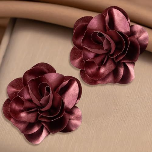Image of 2Pack 6inch Extra Large Satin Brooches Lapel Pins Dainty Elegant Fabric Camellia Rose Flower Brooch Pin for Women Wedding Part Dance Clothes Accessories Jewelry
