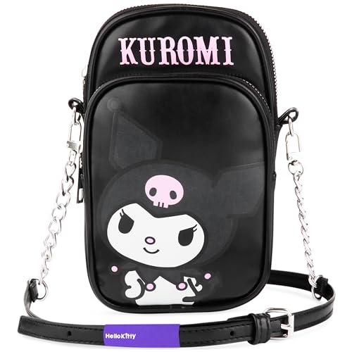 Get Trend Hello Kitty Sanrio Kuromi Crossbody Phone Bag for Girls Small Shoulder Bag Mini Cell Purse for Travel School Gifts for Girls (Black Kuromi)