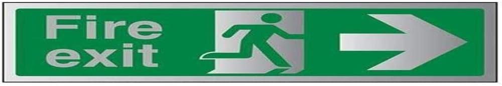 Fire Exit-Fire Exit Arrow Right Sign - 450mm x 150mm - 3mm Brushed Alu Comp