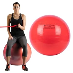 THERABAND Exercise Ball, Stability Ball with 55 cm Diameter for Athletes 5’1″ to 5’6″ Tall, Standard Fitness Ball for Posture, Balance, Yoga, Pilates, Core, & Rehab, Red