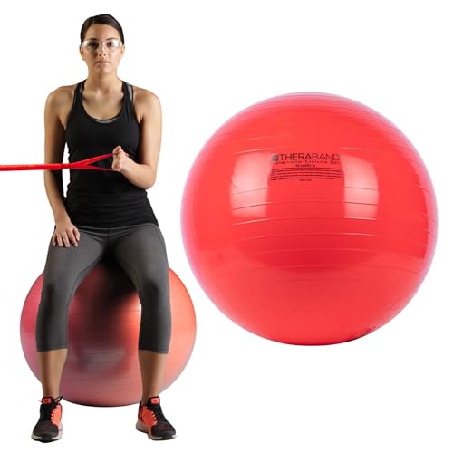 THERABAND Exercise Ball, Stability Ball with 55 cm Diameter for Athletes 5'1" to 5'6" Tall, Standard Fitness Ball for Posture, Balance, Yoga, Pilates, Core, & Rehab, Red