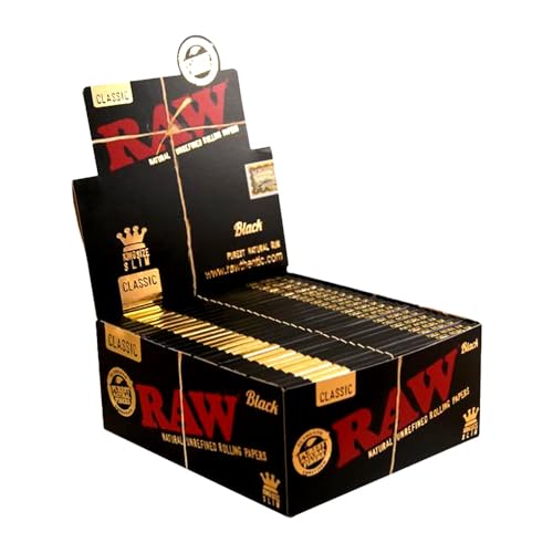 RAW 18236 Black King Size Slim Classic Ultra Thin 50 Booklets of 32 Sheets Paper