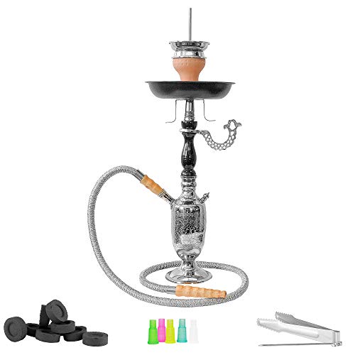 Mianova Orientalische 1 Schlauch Wasserpfeife Nargile Hookah Shisha Set aus Metall 50cm mit 5 Mundstücke Zange 1 Rolle…