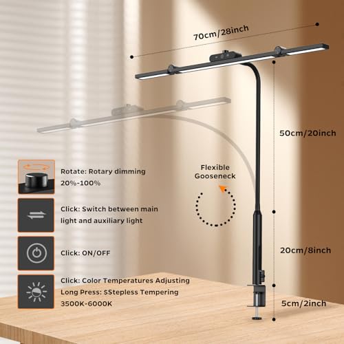 Marbosa Led Desk Lamp for Office Home, Architect Desk Lamp with Clamp, Ultra Bright Dimmable Table Light, Stepless Dimming and Tempering Desk Light for Workbench Drafting Reading Study (Black)