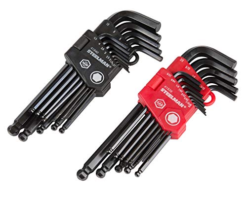 Image of Steelman 26-Piece Long Arm Ball End Hex Key Wrench Set, Inch /Metric (SAE /MM), Extended Length Driver Shafts for Long Reach, Machined Ball Ends for Tight Spaces