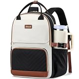 Laptop Backpack for Women Girls Teens: 15.6 Inch College School Bookbag with Pouch Pocket for Large Cup Casual Daypack for Student Waterproof Travel Backpack for Teacher Nurse Beige Black Brown