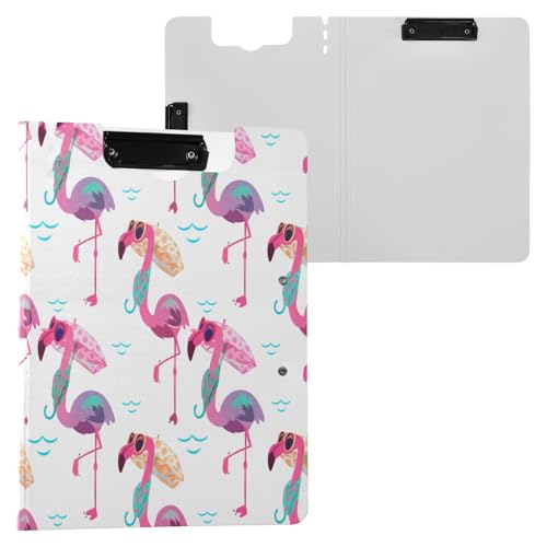 JUMBEAR Portapapeles de flamencos A4 con clips dobles, tablero plegable con tapa, organizador personal ligero adecuado para hospital, oficina, escuela, negocios, suministros de aula