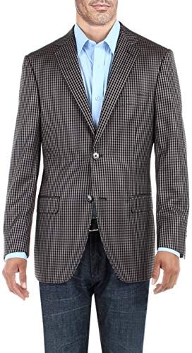 DTI BB Signature Men's 2 Button Micro Check Suit Jacket Modern Fit Blazer Coat (46 Long US / 56L EU, Gray)