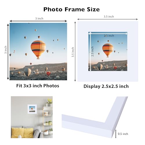 Image of JCJMY 3x3 Picture Frame White for Tabletop, 3 x 3 Square Photo Frame with Shatter Resistant Plexiglass, Sturdy 3 by 3 Poster Frame, White