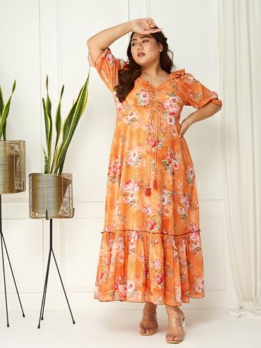 Image of Miss Chase A+ Women's V-Neck Three-Quarter Sleeve Floral Wrap Chiffon Midi Dress