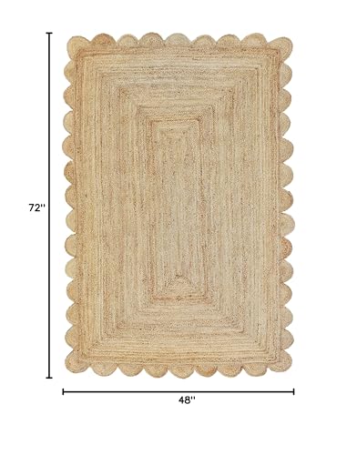 Tapete rectángulo de yute natural con diseño scalloped 4'x6' miniatura 3