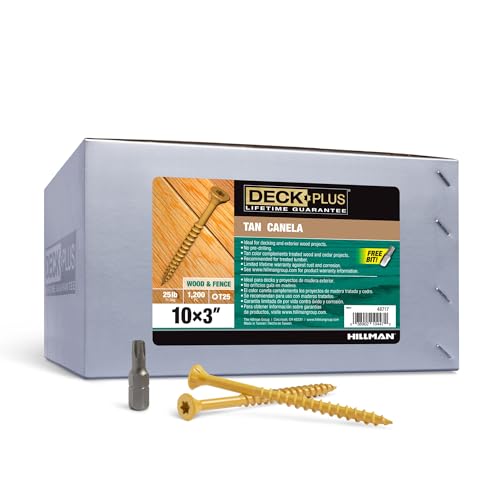 Image of Deck Plus 3 Inch Epoxy Coated Exterior Wood and Fence Screws #10 x 3 Torx /Star Drive Included Coarse Thread, Outdoor Rust Resistant Decking Screw, Tan, 25lb Box, 1500 Pieces | 48717