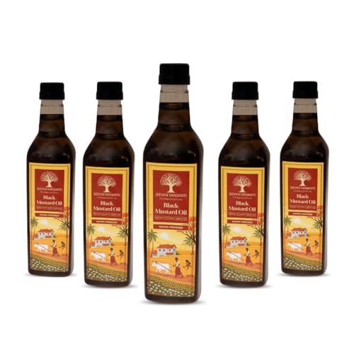 Image of Jeevan Sanskriti Black Mustard Oil 1L x 5 | Wood | Pressed Cold Pressed Lakdi Ghani | Pure | Natural | Unrefined Cooking & Massage Oil | 5Litre