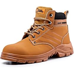 Calzado De Protección Antiestático BLACK HAMMER Botas de Seguridad para Hombre Calzado de Trabajo Resistente con Protección Construcción Punta de Acero Soporte de Tobillo Piel de Ante Tacones Antideslizantes Antiestáticos 6007 (44 EU)