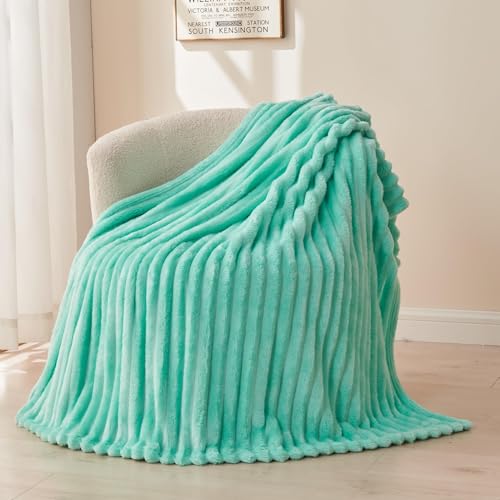 NEWCOSPLAY Super Soft Throw Blanket Aqua Premium Silky Flannel Fleece 3D Ribbed Jacquard Lightweight Bed Blanket All Season Use (Aqua Ribbed Throw(50x60))