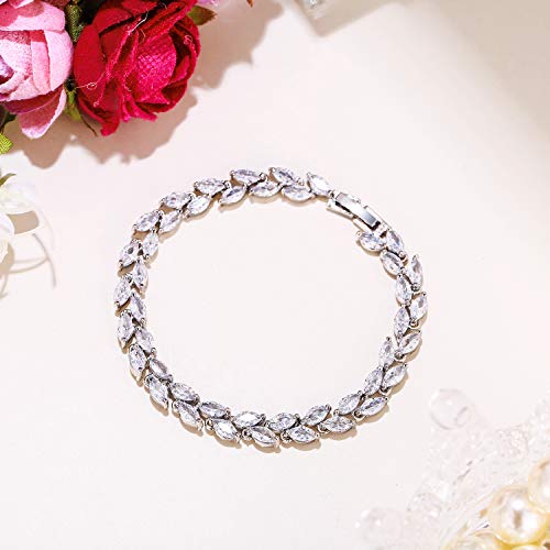 EVER FAITH Glamorous Cubic Zircon Wedding 2 Layers Small Leaf Roman Tennis Bracelet for Brides4