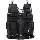 Oushome Tactical Vest, Lightweight Adjustable Airsoft Vest with Detachable Belt & Holster, Tactical Vest for Men for Adults CS/Hunting/Training/Cosplay