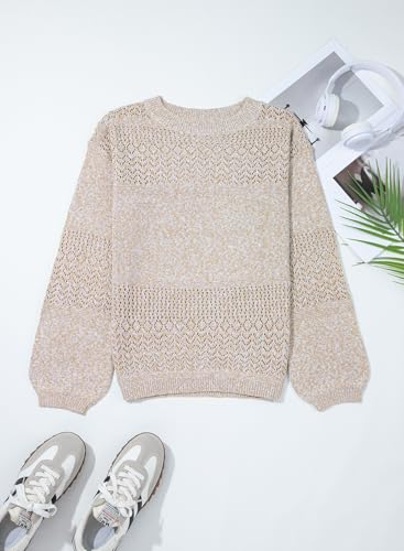 Image of SHEWIN Women's Sweaters Casual Long Sleeve V Neck Crewneck Lightweight Crochet Pullover Sweater Tops