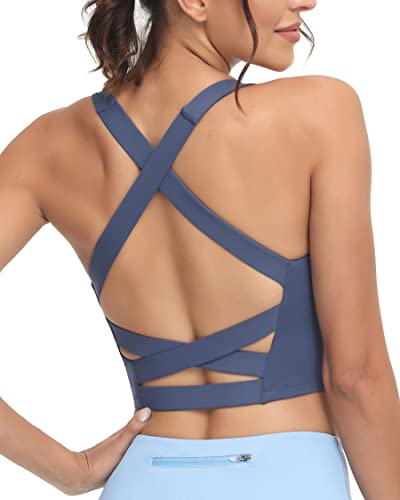 Image of romansong Strappy Yoga Sports Bras for Women Padded Criss-Cross Back Tank Tops