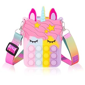 Yorgewd Unicorn Pop Bag Girls Shoulder Bag, Silicone Pop Fidget Sensory Toy Poppet Purse Push Bubble Messenger Bag…