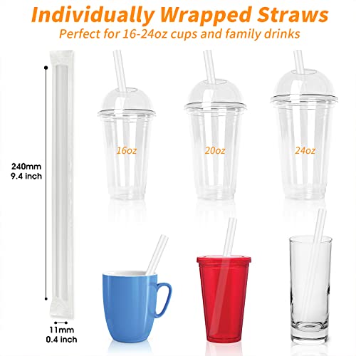100 Pcs Clear Boba Straws Smoothie Straws,Individually Wrapped Disposable Plastic Jumbo Large Wide-mouthed Milkshake Drinking Straws(0.43" Diameter and 9.45" long)