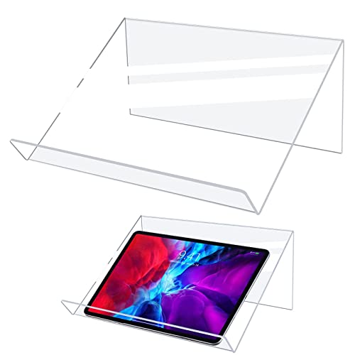 Kamehame Book Stands For Display, 2 Pack Slightly Elevated Clear Acrylic Book Display Stand With 1.5" Ledge, Book Easel Anti-Slip Border For Handwriting Reading Art And Laptop, 12"X8.5"X5.1" #TOP6