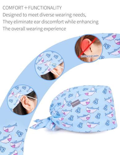 Image of Kousenpu Scrub Caps for Women, Adjustable Women's Surgical Cap with Buttons, Breathable Cute Design for Nurses and Doctors