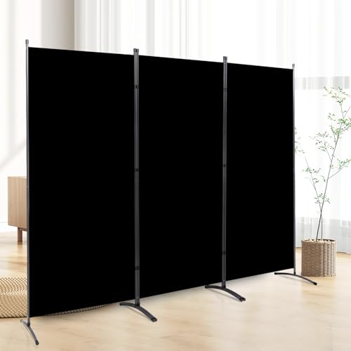 3 Panel Folding Privacy Screens, 6 FT Tall Wall Divider with Metal Frame, Freestanding Room Divider for Office Bedroom Study (3 Panel, Black)