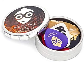 Pick Geek Jazz | 18 Cool Custom Assorted Guitar Picks Plectrums Set for your Electric, Acoustic, or Bass Guitar | X Heavy, Heavy, Medium, & Thin Light | Presented in a Luxury Designed Metal Pocket Box