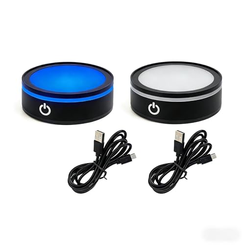 Image of LED Light Base Lighted Display Stand for Crystal 3D Photo Glass Art,2 Pack Round Control LED Night Light Stand 7 Color Changing Display Base with USB Power, Pedestal for Glass Crystal Artwork