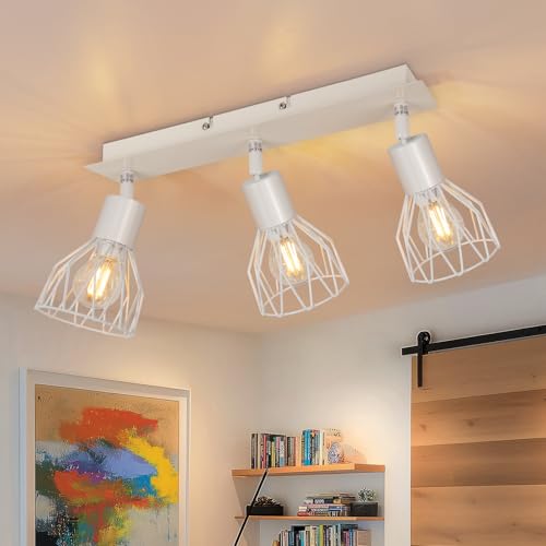 Kimjo Faretti LED Soffitto Orientabili - Faretti Soffitto 3 Luce Bianco Faretti da Soffitto - Lampadario Faretti Cucina E14 Faretti Orientabili da Soffitto per Camera da Letto Senza Lampadina