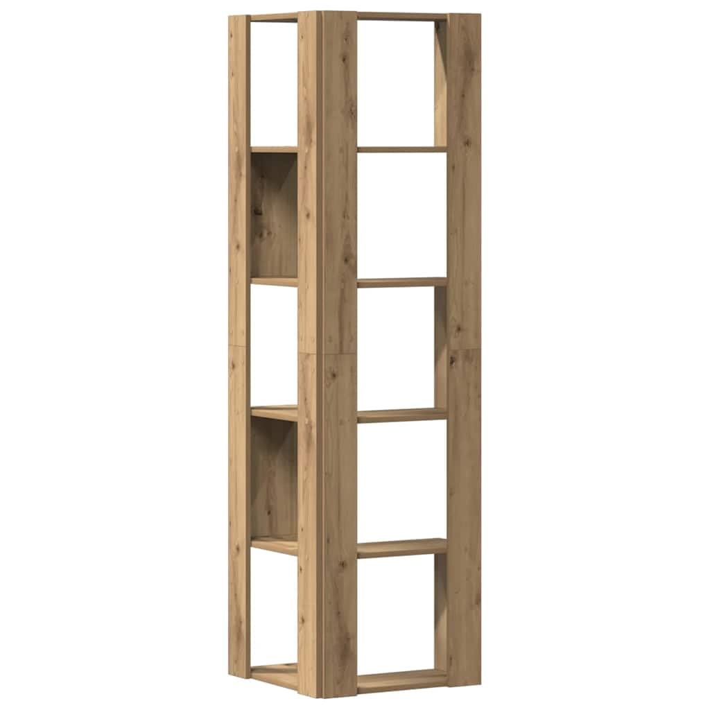 vidaXL Bibliothèque d'angle 5 Niveaux chêne Artisanal Bois ingénierie, étagère à Livres d'angle, vitrine d'angle, Armoire d'angle