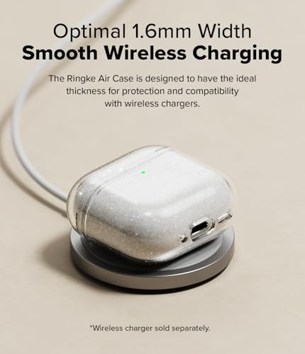 Image of Ringke Air Compatible with Airpods 4 Case Cover Sparkle Bling Transparent Soft Flexible Shockproof Anti-Scratch Slim Fit Protective Cover for Wireless Charging with Carabiner - Glitter Clear