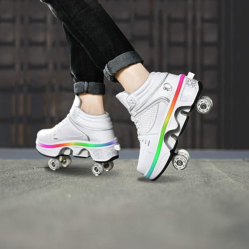 Roller Skate Shoes Rollschuhe Schuhe Mit Rollen Skateboardschuhe,Inline-Skate, verstellbar Damen Schuhe mit Rollen für mädchen (34, White with Light)